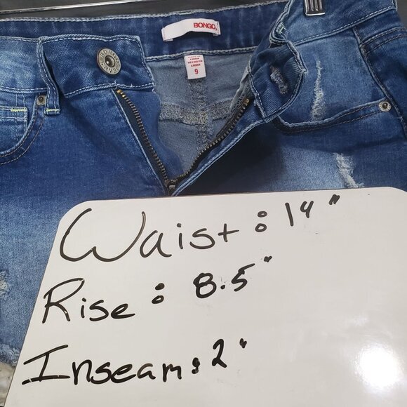 BONGO Womens Denim Shorts SZ Jr. 9 Medium Wash Raw Hem Distressed‎ Lace Y2K - Picture 4 of 8